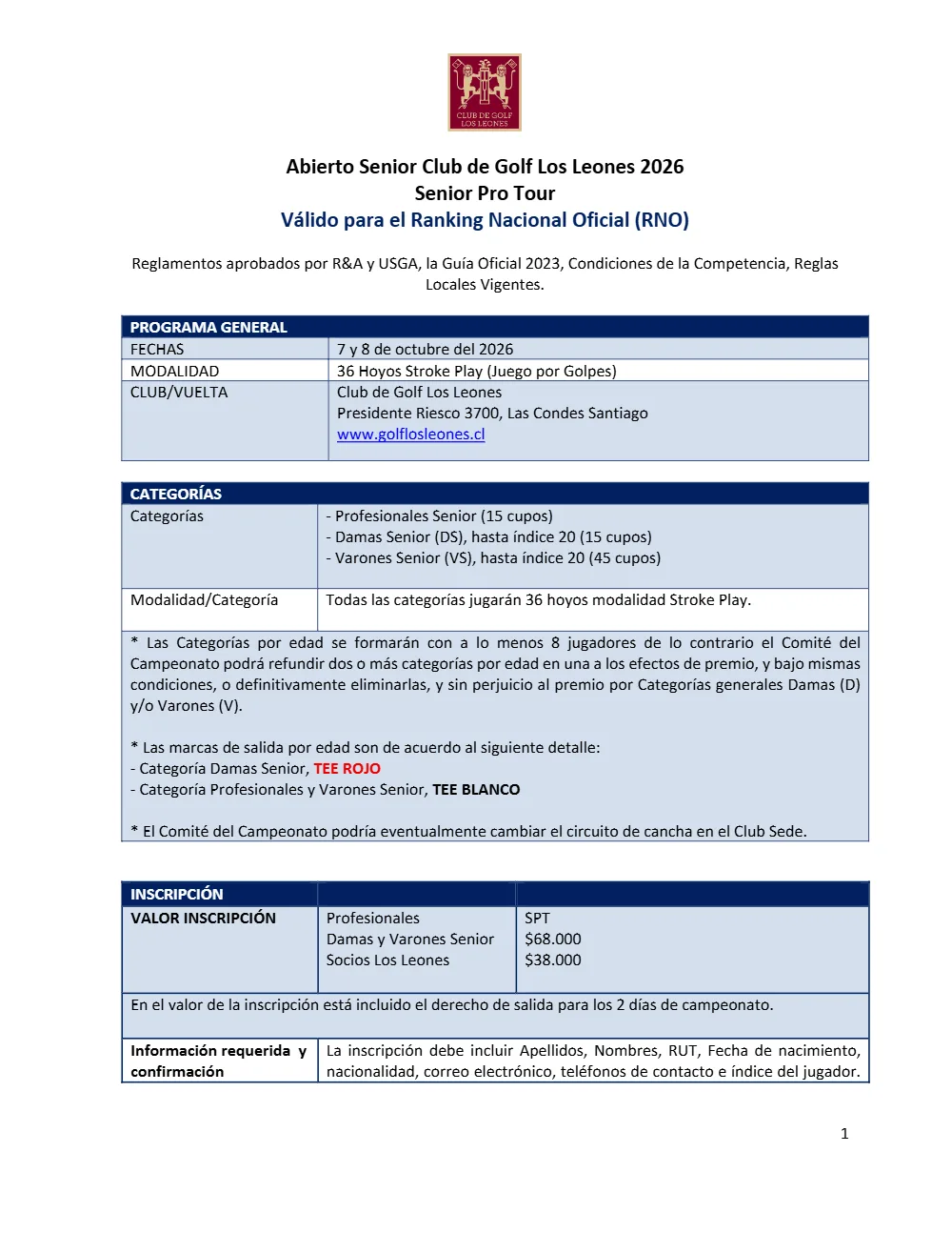 Primera página de las bases